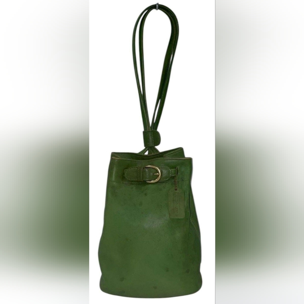 Vintage COACH Green Leather Bucket Bag with Buckle Detail